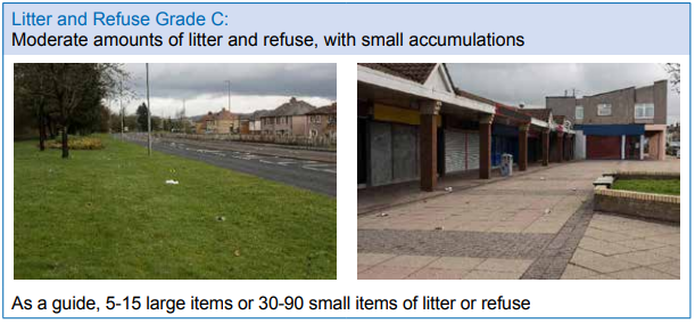 Images of litter on grass and in courtyard